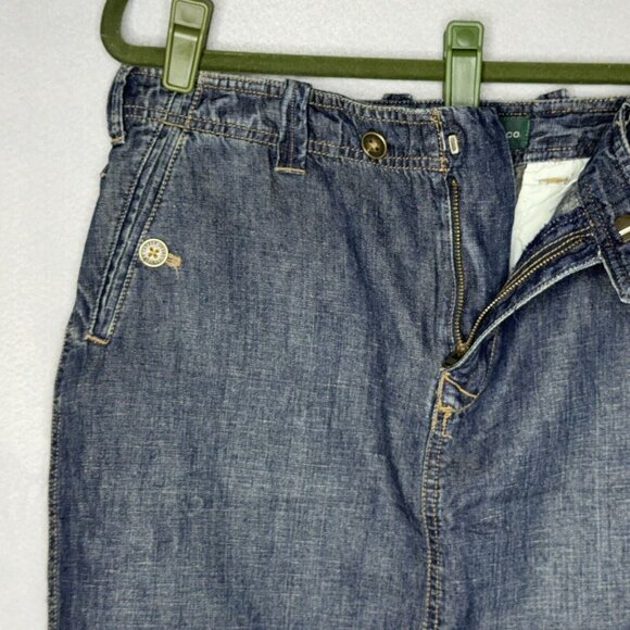 Lauren Jeans Co Denim Dark Wash Skirt Cotton Linen Sz 8 Pockets Adjustable Sand - Picture 9 of 16
